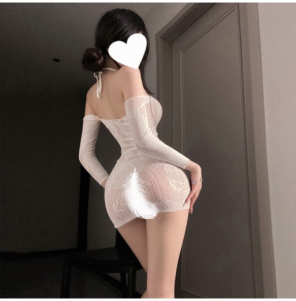 FEE ET MOI - Rose Mesh Hollow-Out Bodystocking (White)
